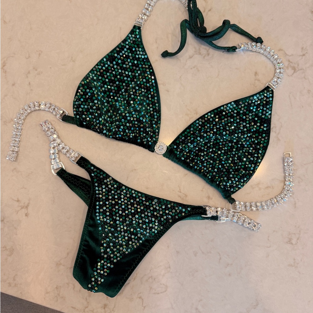 Toxic Angelz Emerald Crystal-Embellished Bikini Top and Bottom Set